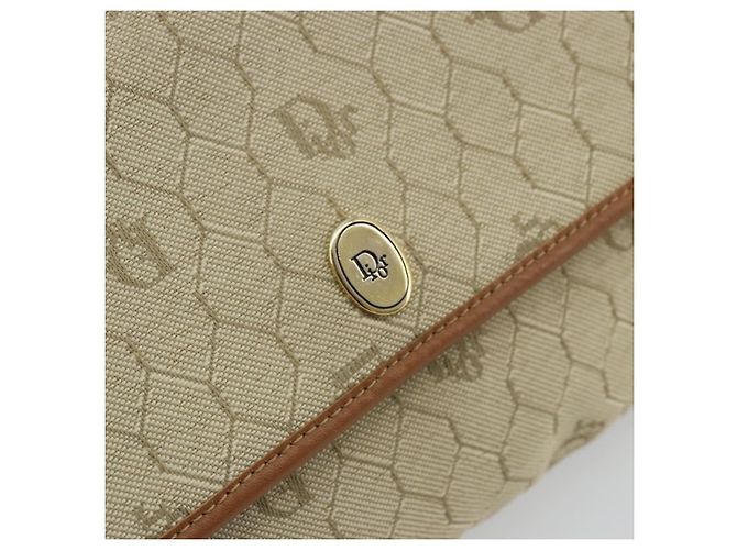 Borsa a spalla in tela a nido d'ape Christian Dior beige oro Auth 168850 - vista 22