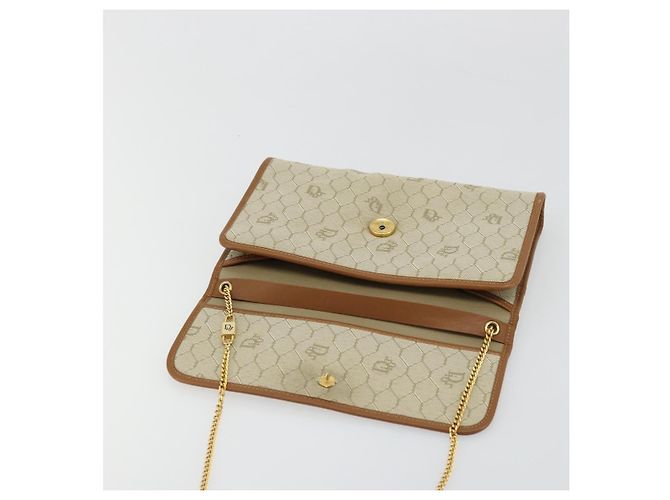 Borsa a spalla in tela a nido d'ape Christian Dior beige oro Auth 168850 - vista 23