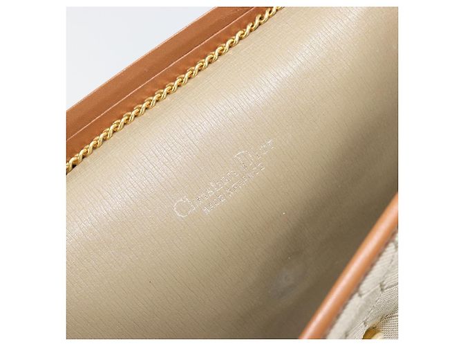 Borsa a spalla in tela a nido d'ape Christian Dior beige oro Auth 168850 - vista 24