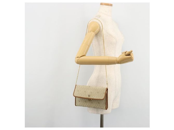 Borsa a spalla in tela a nido d'ape Christian Dior beige oro Auth 168850 - vista 28