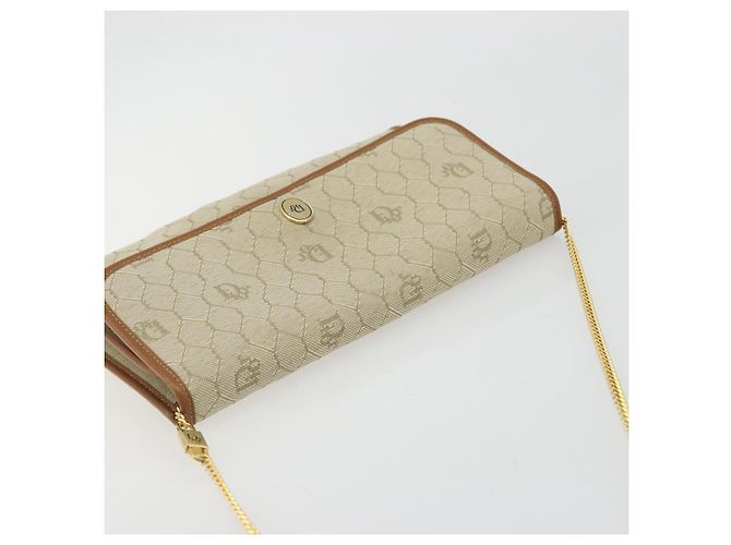 Borsa a spalla in tela a nido d'ape Christian Dior beige oro Auth 168850 - vista 6