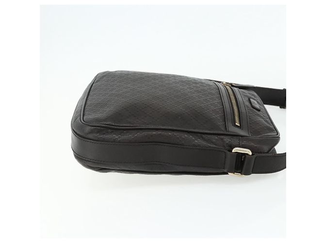 Borsa a Spalla GUCCI Diamante in Pelle Marrone Scuro Argento 201448 Auth BA12291A - vista 4