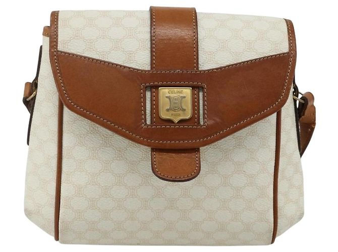Céline Borsa a Spalla in Tela Macadam CELINE in Pelle PVC Bianco e Oro Auth ep14261 D'oro - vista 13