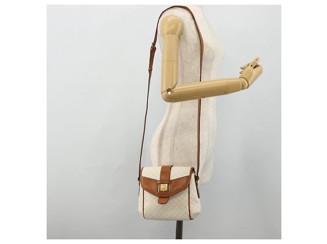Céline Borsa a Spalla in Tela Macadam CELINE in Pelle PVC Bianco e Oro Auth ep14261 D'oro - vista 20