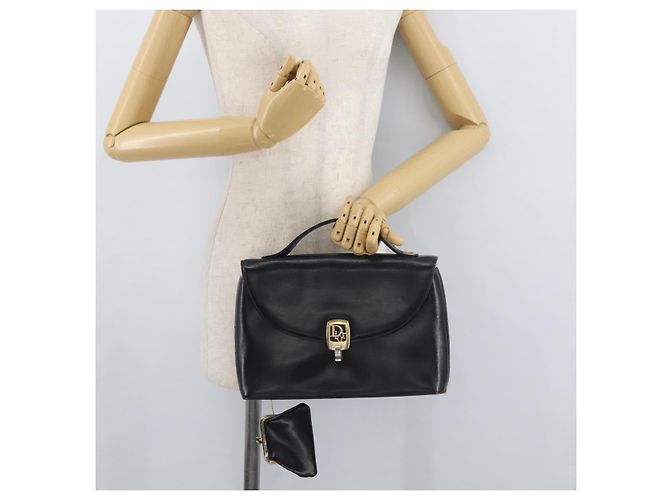 Borsa Christian Dior in pelle di vitello nera e oro Auth 176736 Nero D'oro - vista 25