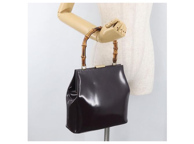 Bamboo Borsa a mano in bambù GUCCI patinata Bordeaux Oro 000 4781 0295 Auth 176222 D'oro Bordò - vista 22