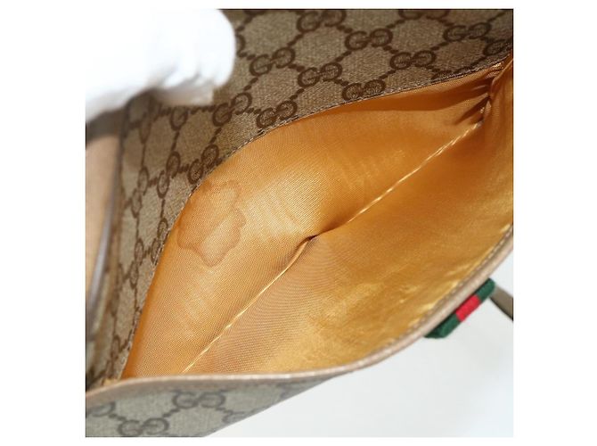 Borsa Sherry Line GG Supreme Web di GUCCI in PVC beige e oro 116 02 089 Auth ep14174 D'oro - vista 11