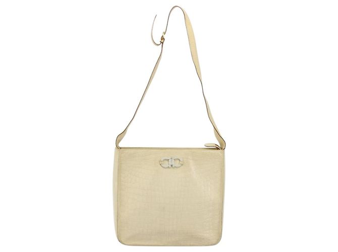Borsa a Spalla Gancini in Pelle Beige Oro Salvatore Ferragamo Auth ka4133 - vista 13