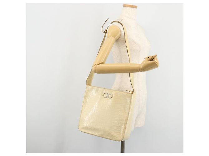 Borsa a Spalla Gancini in Pelle Beige Oro Salvatore Ferragamo Auth ka4133 - vista 23