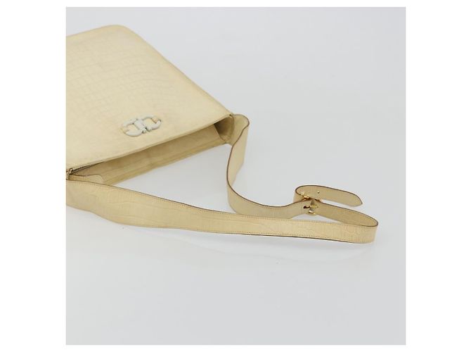 Borsa a Spalla Gancini in Pelle Beige Oro Salvatore Ferragamo Auth ka4133 - vista 7