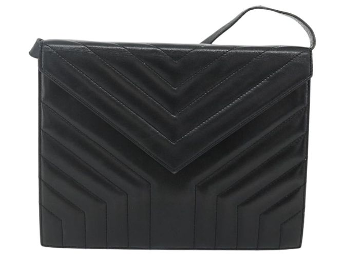 SAINT LAURENT Borsa a Spalla Pelle Nera Argento Auth 176228 Nero - vista 13