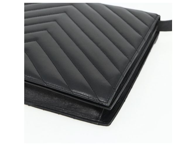 SAINT LAURENT Borsa a Spalla Pelle Nera Argento Auth 176228 Nero - vista 15