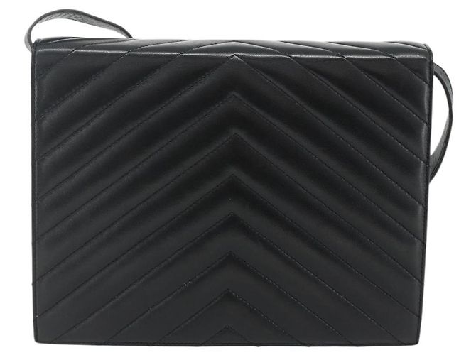 SAINT LAURENT Borsa a Spalla Pelle Nera Argento Auth 176228 Nero - vista 2