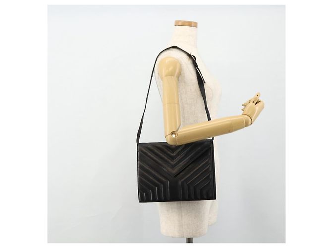 SAINT LAURENT Borsa a Spalla Pelle Nera Argento Auth 176228 Nero - vista 22