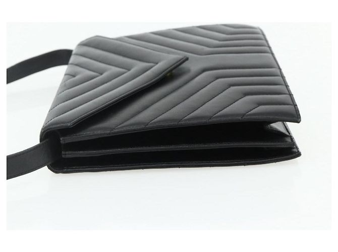 SAINT LAURENT Borsa a Spalla Pelle Nera Argento Auth 176228 Nero - vista 3