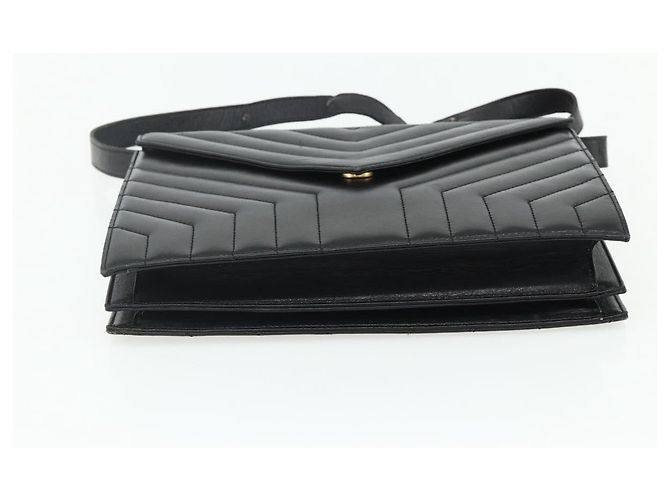 SAINT LAURENT Borsa a Spalla Pelle Nera Argento Auth 176228 Nero - vista 5