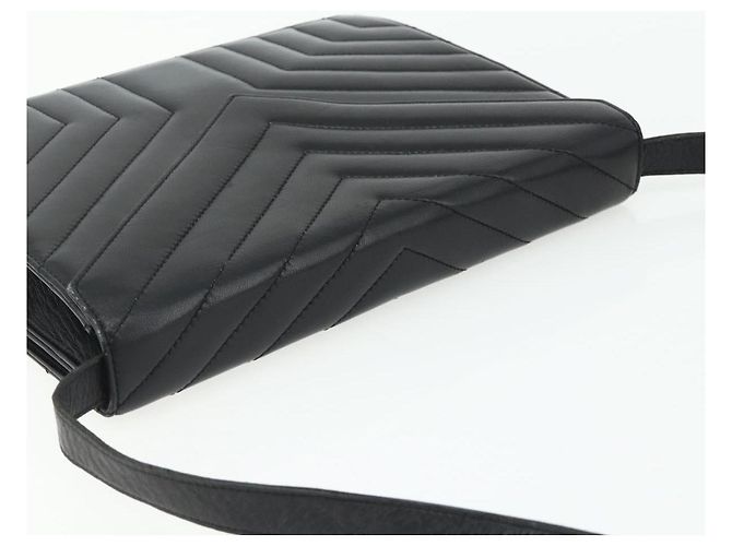 SAINT LAURENT Borsa a Spalla Pelle Nera Argento Auth 176228 Nero - vista 6