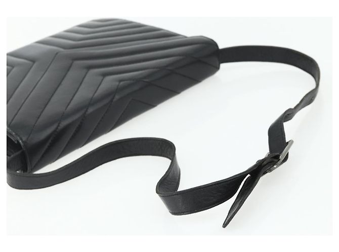 SAINT LAURENT Borsa a Spalla Pelle Nera Argento Auth 176228 Nero - vista 7