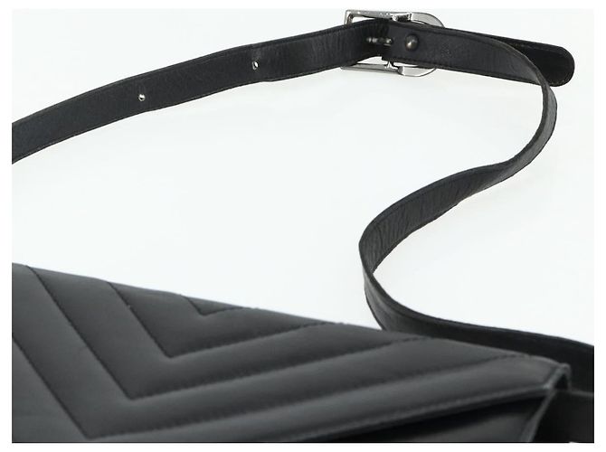 SAINT LAURENT Borsa a Spalla Pelle Nera Argento Auth 176228 Nero - vista 8