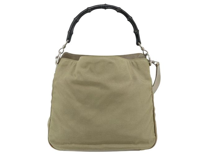 Borsa a Spalla GUCCI Bamboo Nylon 2way Khaki Argento 001 1638 Auth bs34731 Cachi - vista 2