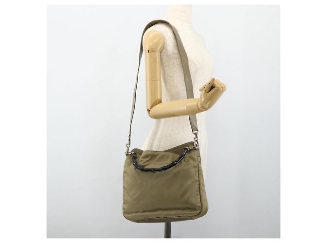 Borsa a Spalla GUCCI Bamboo Nylon 2way Khaki Argento 001 1638 Auth bs34731 Cachi - vista 23
