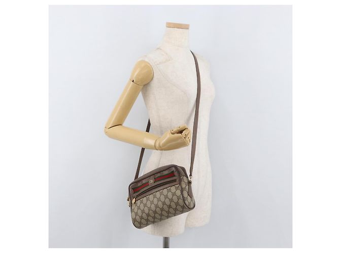 Borsa Sherry Line GG Supreme Web di GUCCI in PVC beige e oro 001 44 6655 Auth ep14411 D'oro - vista 22
