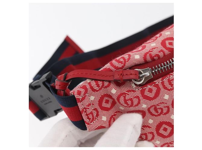Sac banane pour enfants GUCCI Sherry Line en toile bleu marine et rouge 502095 Auth bs34662 - vue 10