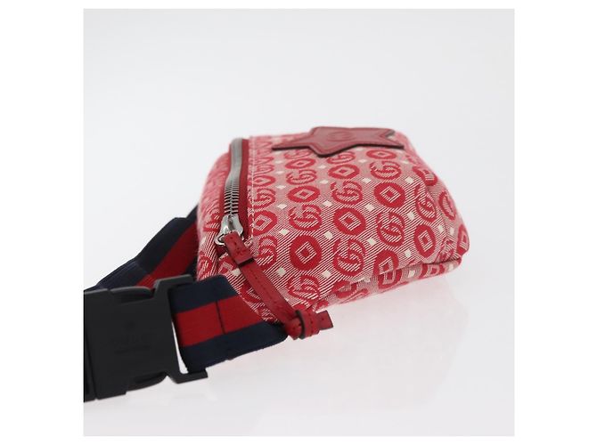 Sac banane pour enfants GUCCI Sherry Line en toile bleu marine et rouge 502095 Auth bs34662 - vue 4