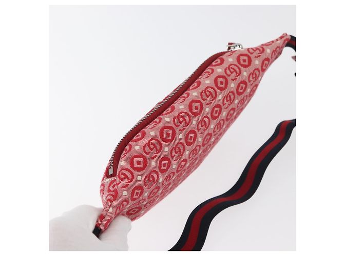 Sac banane pour enfants GUCCI Sherry Line en toile bleu marine et rouge 502095 Auth bs34662 - vue 6