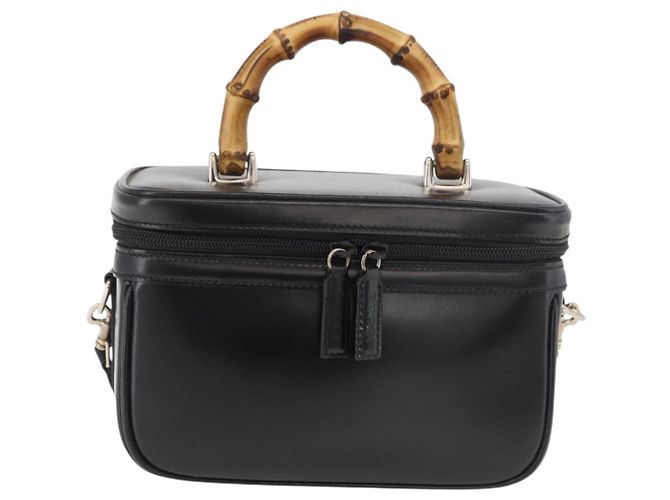 Borsa a mano Vanity in pelle Gucci Bamboo 2 in 1 Nero Argento Auth 175718 - vista 13