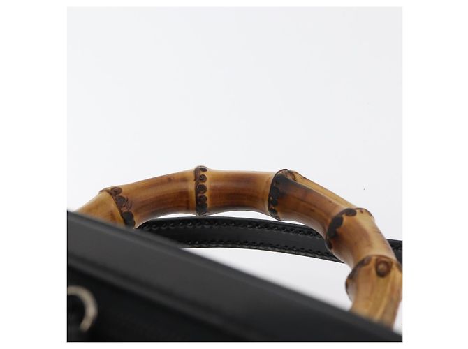 Borsa a mano Vanity in pelle Gucci Bamboo 2 in 1 Nero Argento Auth 175718 - vista 14