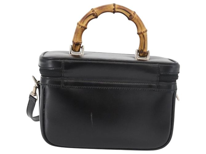 Borsa a mano Vanity in pelle Gucci Bamboo 2 in 1 Nero Argento Auth 175718 - vista 2