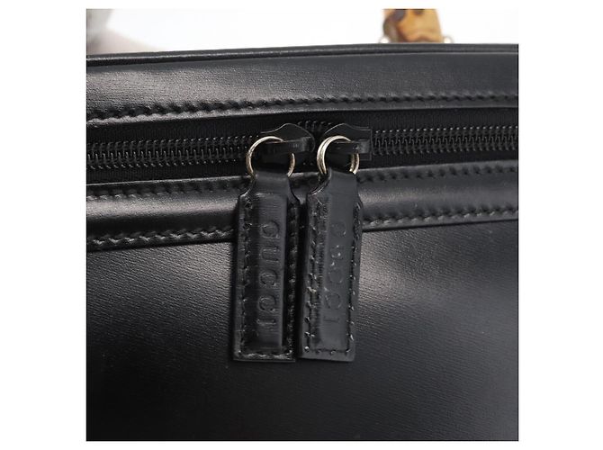 Borsa a mano Vanity in pelle Gucci Bamboo 2 in 1 Nero Argento Auth 175718 - vista 20