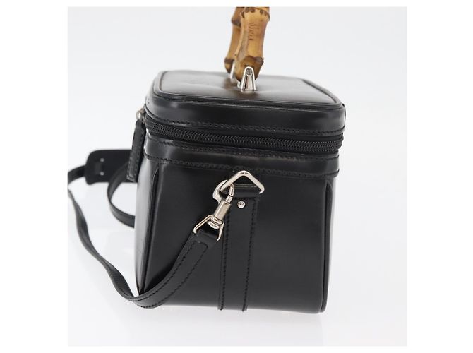 Borsa a mano Vanity in pelle Gucci Bamboo 2 in 1 Nero Argento Auth 175718 - vista 3