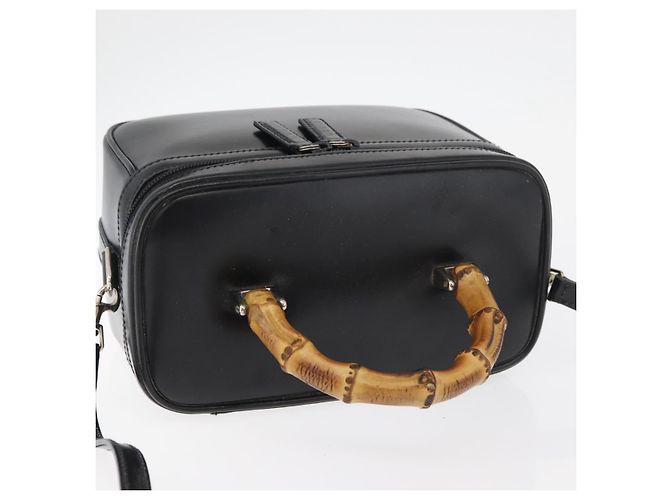 Borsa a mano Vanity in pelle Gucci Bamboo 2 in 1 Nero Argento Auth 175718 - vista 6