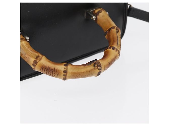 Borsa a mano Vanity in pelle Gucci Bamboo 2 in 1 Nero Argento Auth 175718 - vista 7