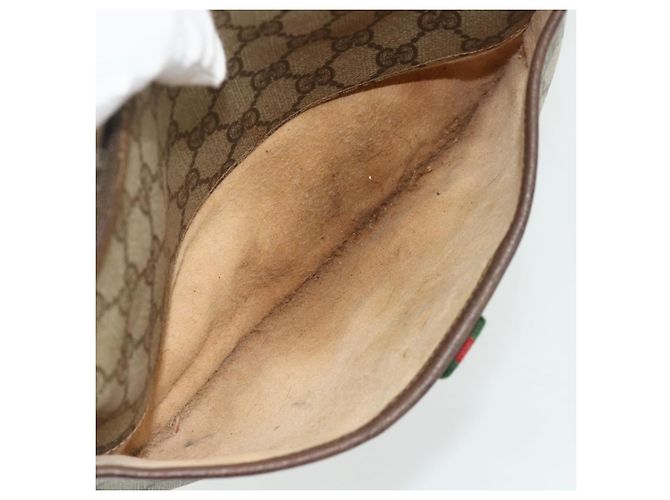 Borsa Gucci GG Supreme Web Sherry Line PVC Beige Oro 89 02 077 Auth bs34659 D'oro - vista 11