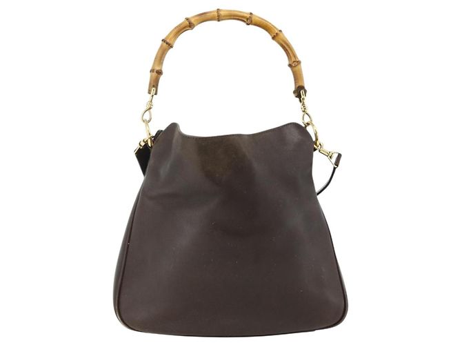 Borsa a mano in pelle GUCCI Bamboo 2way Marrone Oro 001 1998 1638 Auth 175794 - vista 13