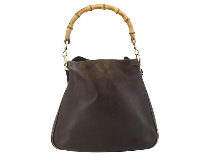 Borsa a mano in pelle GUCCI Bamboo 2way Marrone Oro 001 1998 1638 Auth 175794 - vista 2
