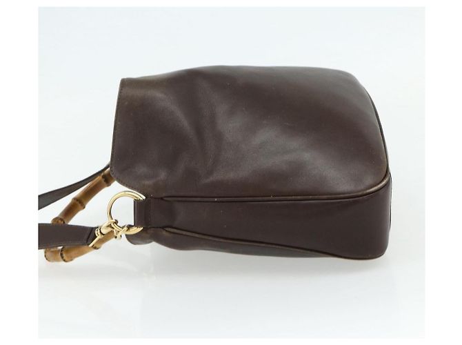 Borsa a mano in pelle GUCCI Bamboo 2way Marrone Oro 001 1998 1638 Auth 175794 - vista 3