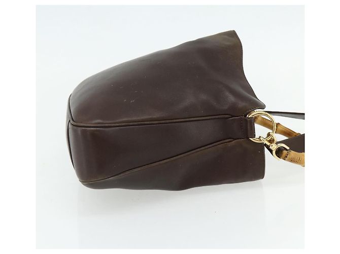 Borsa a mano in pelle GUCCI Bamboo 2way Marrone Oro 001 1998 1638 Auth 175794 - vista 4