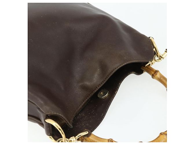Borsa a mano in pelle GUCCI Bamboo 2way Marrone Oro 001 1998 1638 Auth 175794 - vista 6