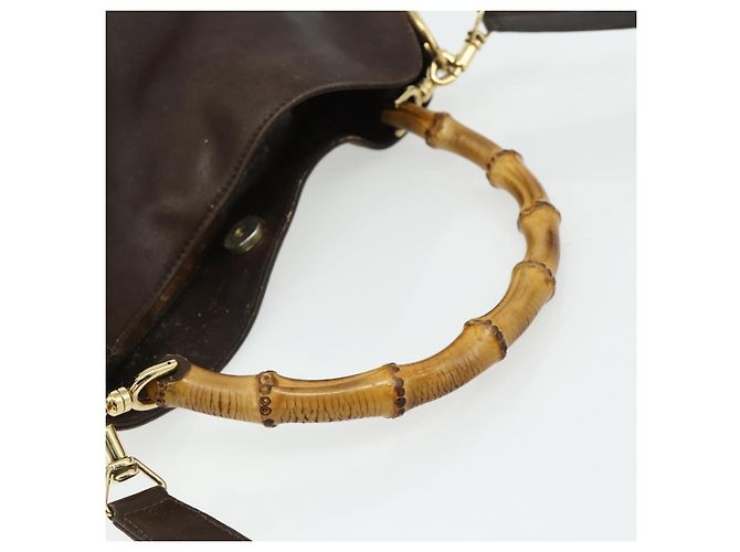 Borsa a mano in pelle GUCCI Bamboo 2way Marrone Oro 001 1998 1638 Auth 175794 - vista 7