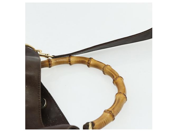 Borsa a mano in pelle GUCCI Bamboo 2way Marrone Oro 001 1998 1638 Auth 175794 - vista 8