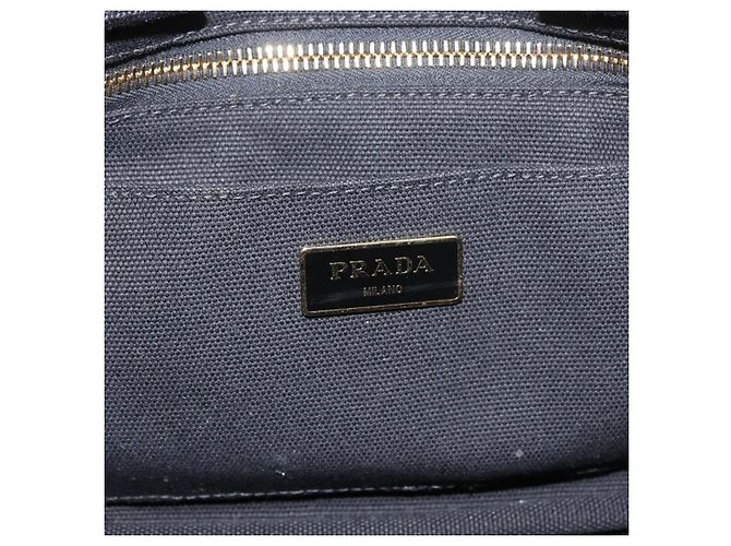 PRADA Canapa PM Handtasche aus schwarzem und goldenem Canvas Auth 175050SAM - Ansicht 10