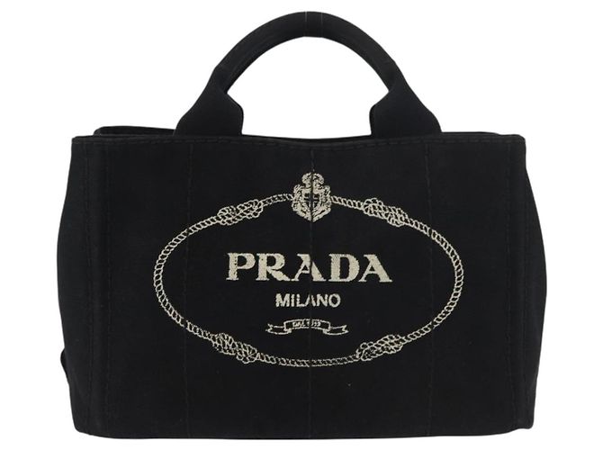 PRADA Canapa PM Handtasche aus schwarzem und goldenem Canvas Auth 175050SAM - Ansicht 13