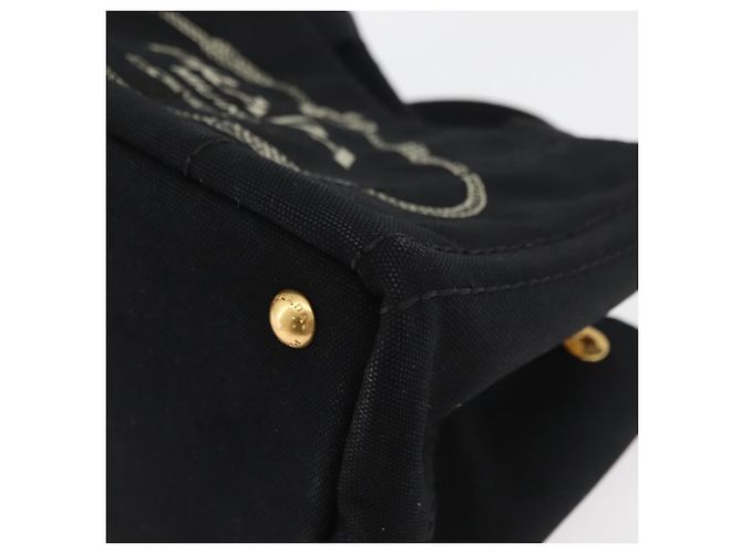 PRADA Canapa PM Handtasche aus schwarzem und goldenem Canvas Auth 175050SAM - Ansicht 14