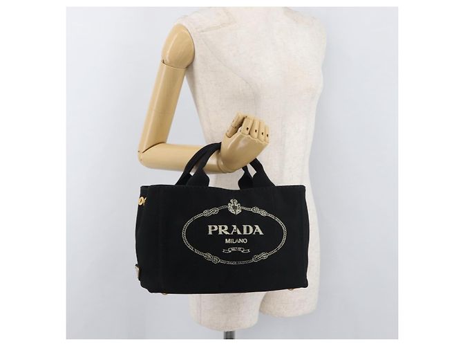 PRADA Canapa PM Handtasche aus schwarzem und goldenem Canvas Auth 175050SAM - Ansicht 22