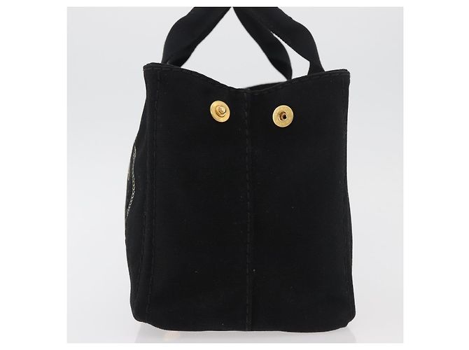 PRADA Canapa PM Handtasche aus schwarzem und goldenem Canvas Auth 175050SAM - Ansicht 3