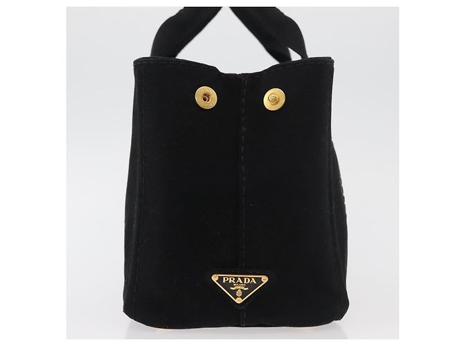 PRADA Canapa PM Handtasche aus schwarzem und goldenem Canvas Auth 175050SAM - Ansicht 4